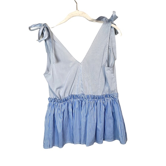Treasure & Bond Peplum Sleeveless Blouse Blue & White Small - Picture 2 of 8